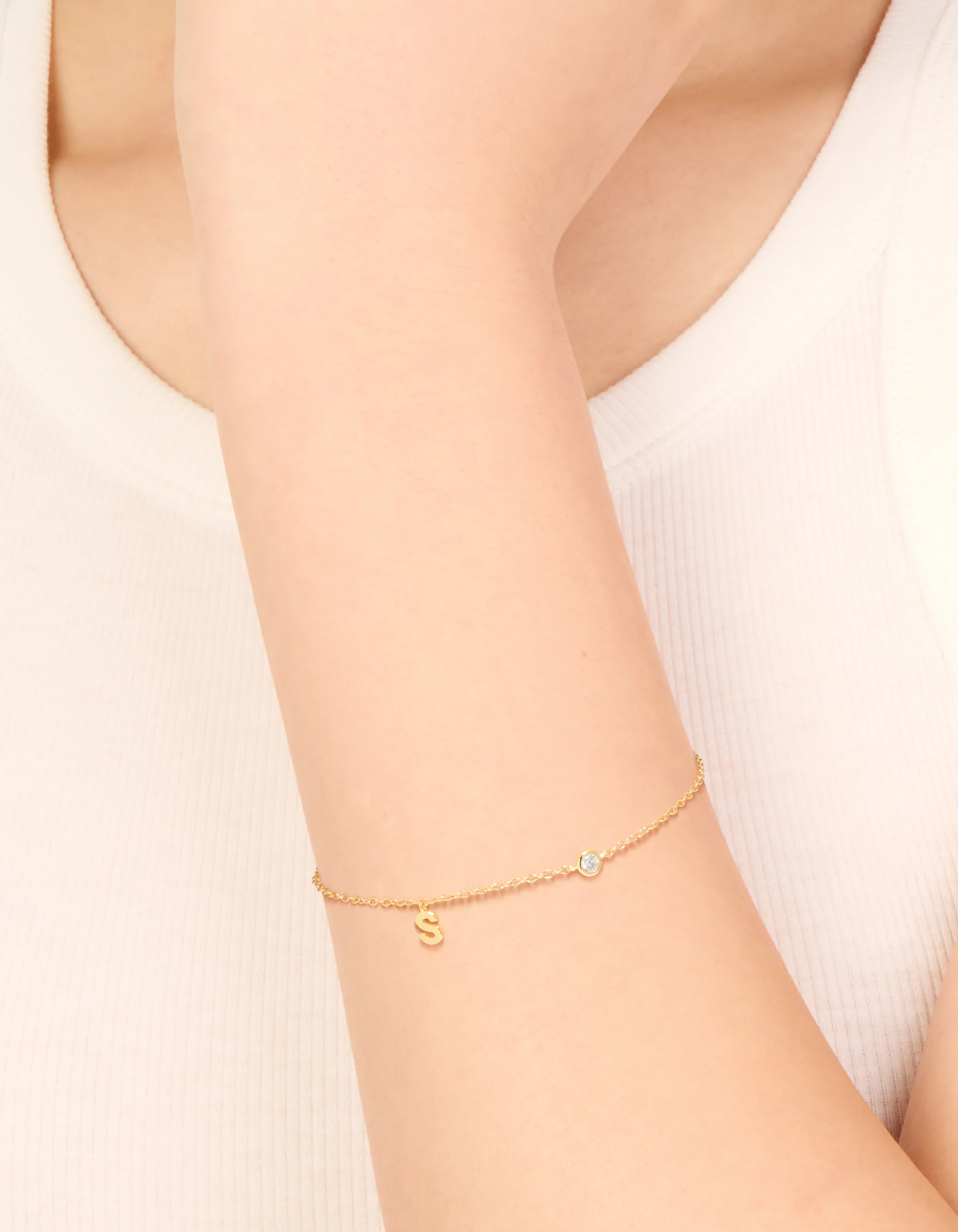 Gold Plated Sterling Silver Cubic Zirconia Letter S Bracelet