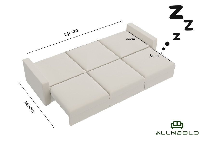 Sofa Rozkładana Trzyosobowa z Pojemnikiem SUNSET Brązowa z Funkcją Spania