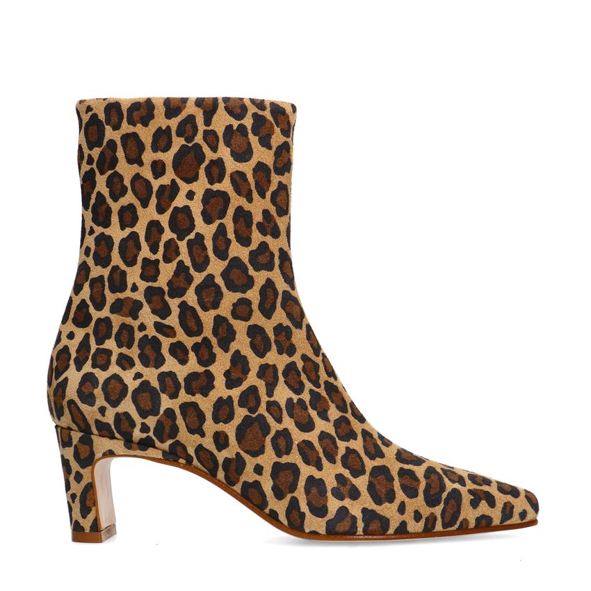 Manfield Suède leopard enkellaarsjes met hak
