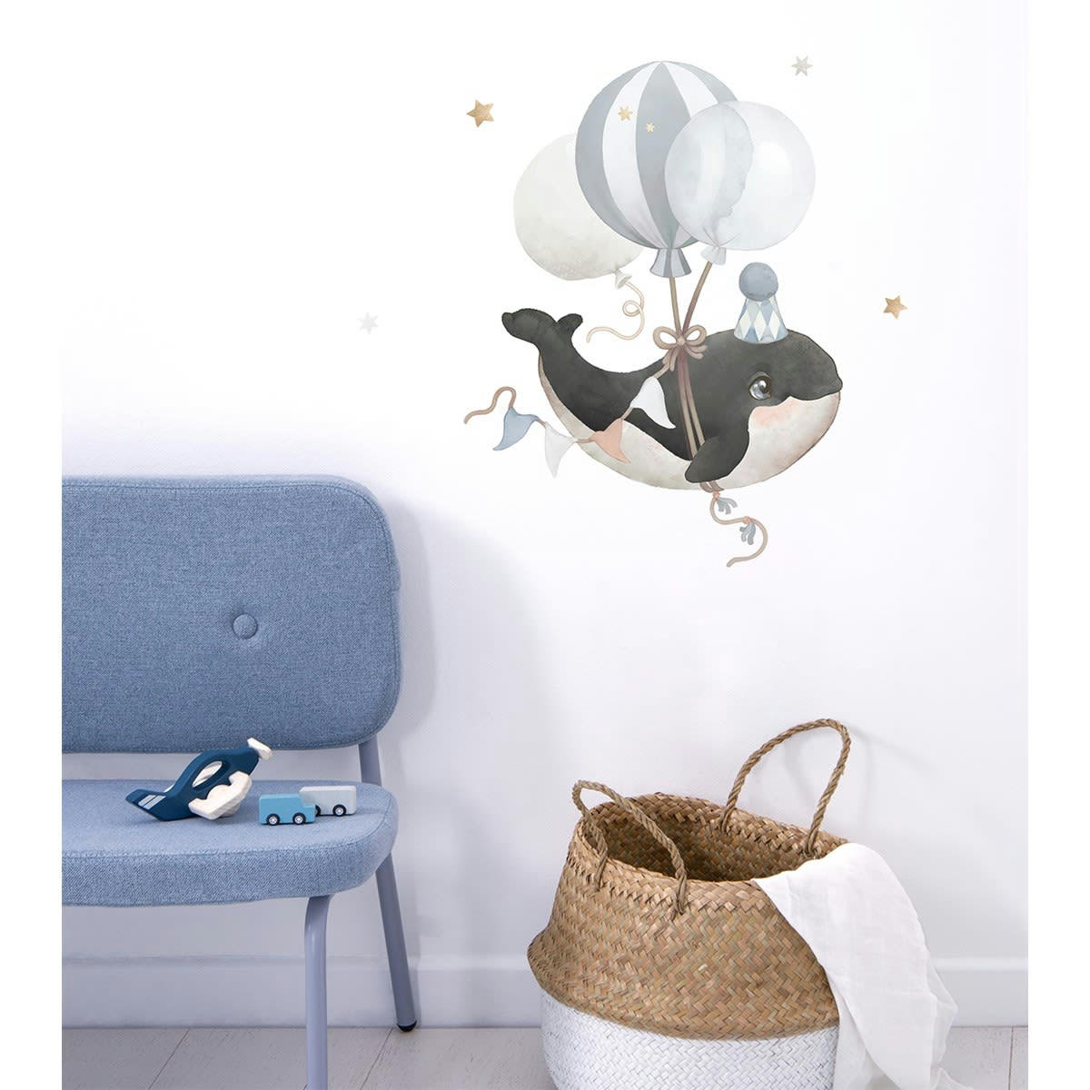 SELENE - Grand sticker orque et ballons en vinyle mat bleu