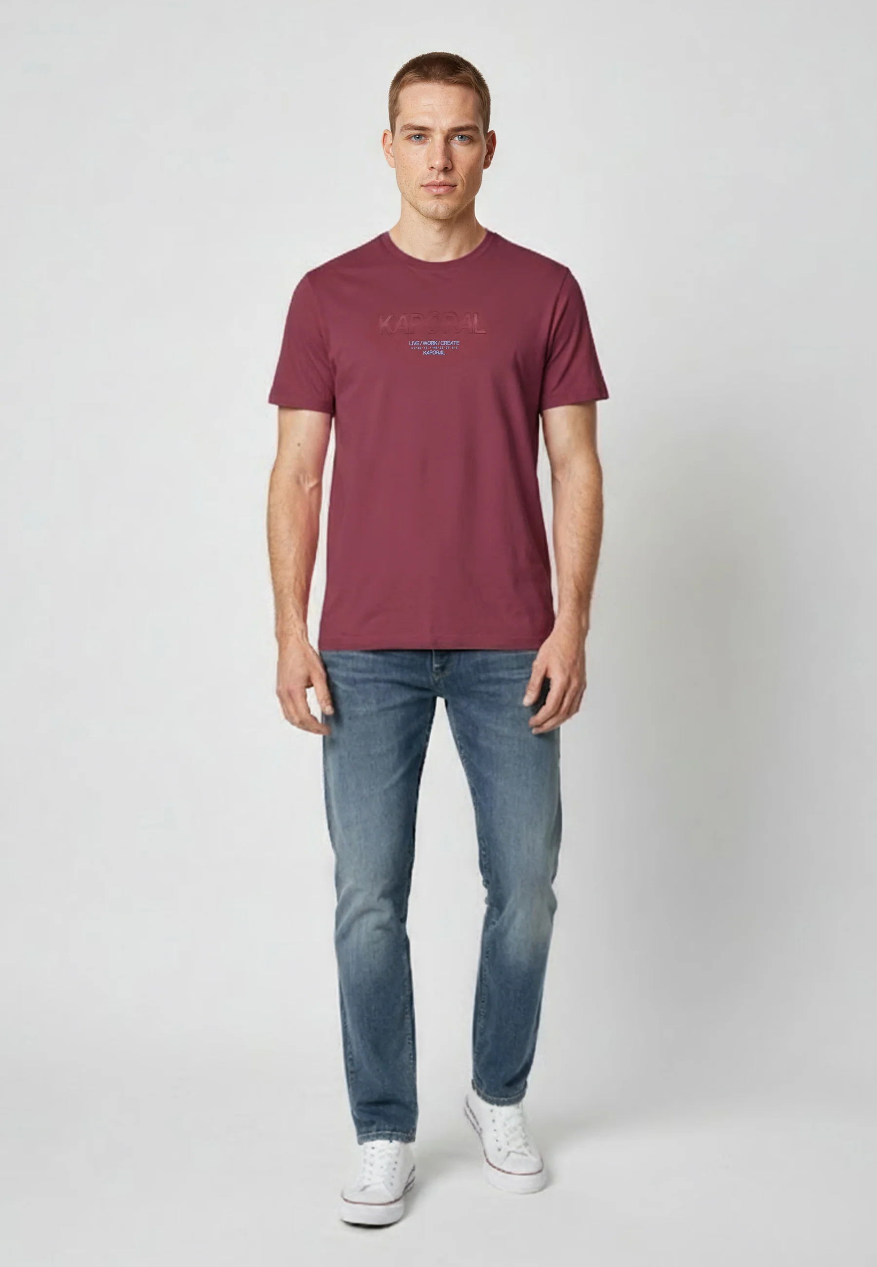 T-shirt manches courtes regular rouge bordeaux coton NIRAJ
