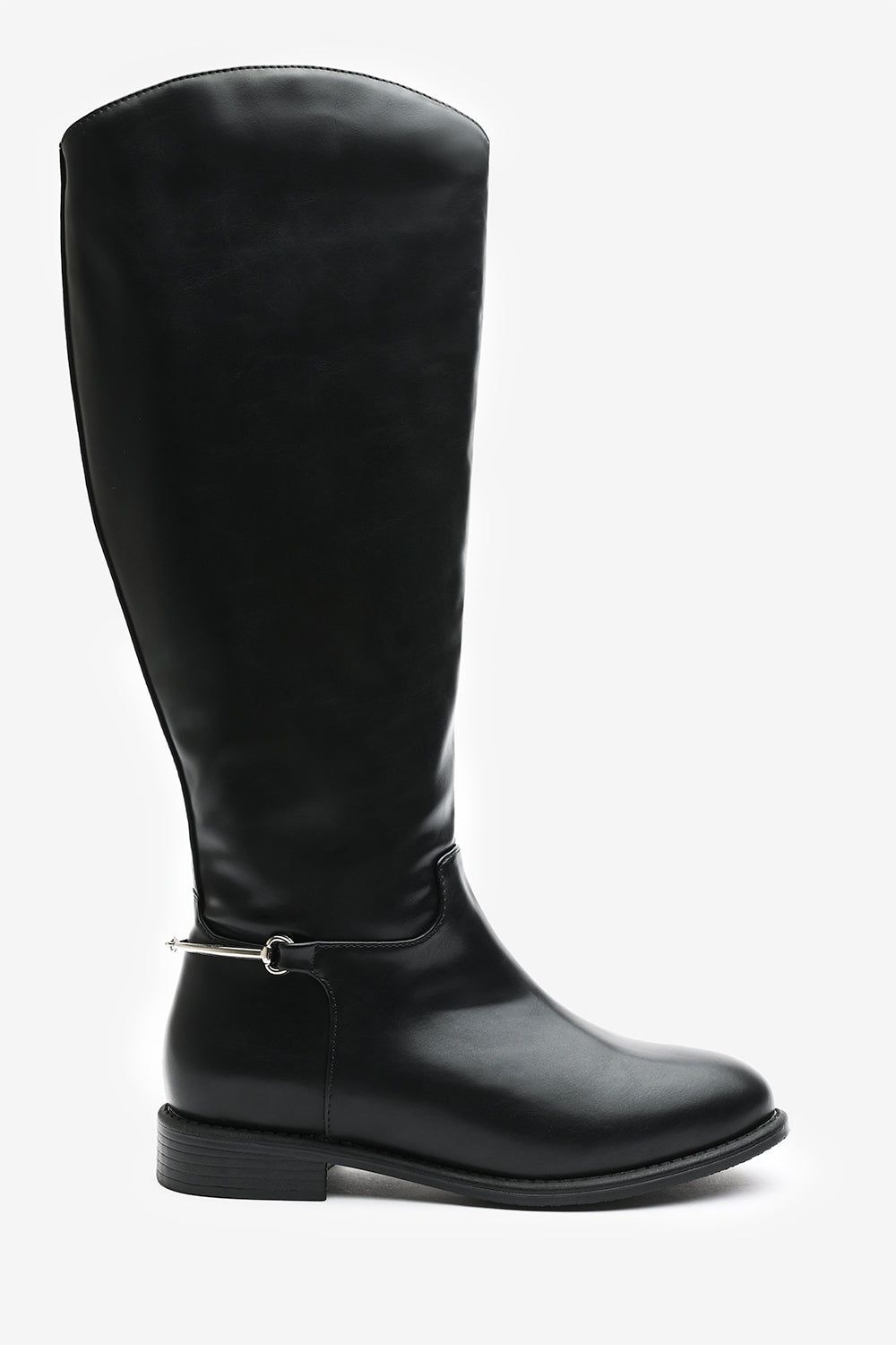 Where's That From Nyla' Knee High Boots With Low Flat Heel And Back Buckle Detail