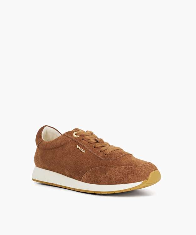 Ettah Dark Tan - Dark Tan Suede Lace-Up Trainers