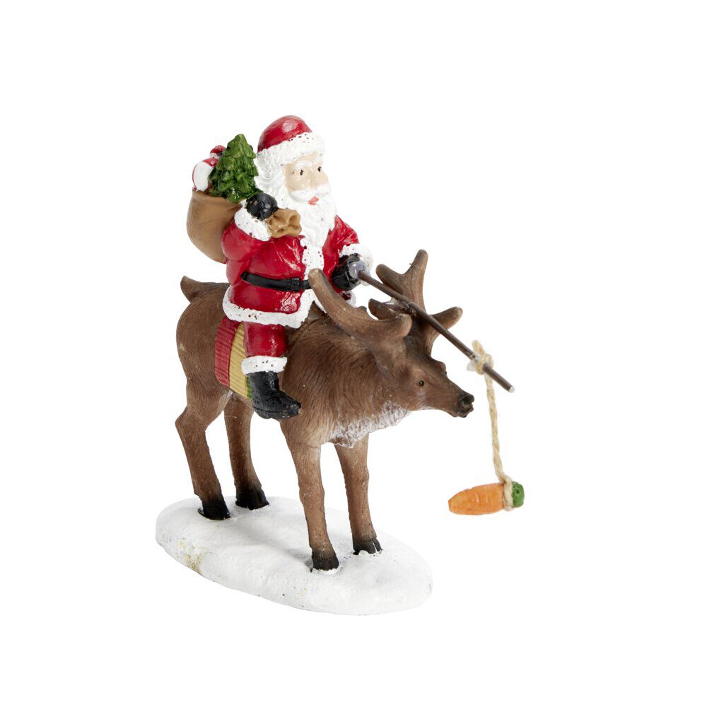 Sujet Père No&euml;l avec renne en polyrésine 11x5xH10cm