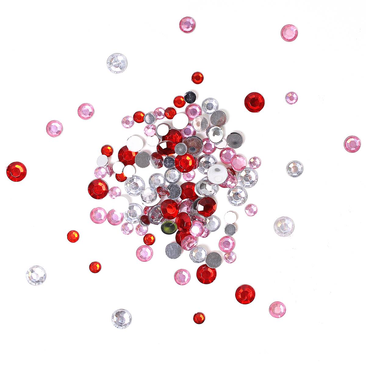 Red, Pink and Silver Assorted Round Gems 90g