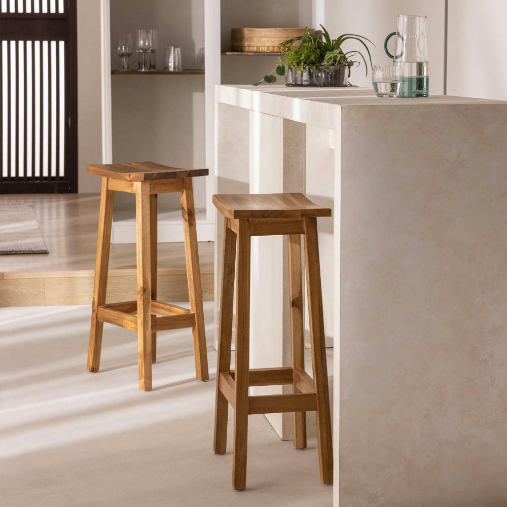 HANOTILO - Tabouret de bar 77cm en acacia naturel