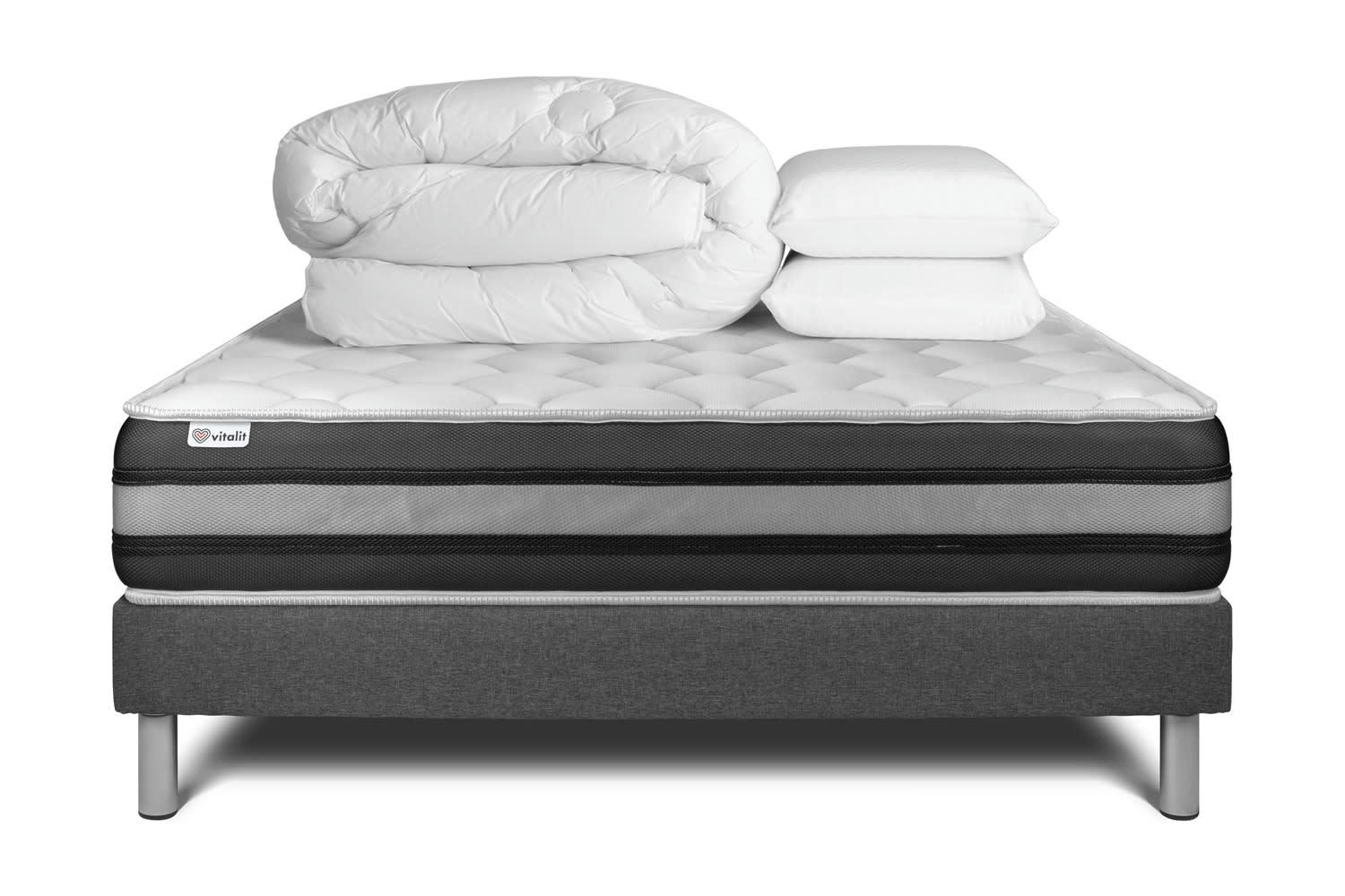 VITALSPRING ZEN - Pack Ressorts  et Mémoire de forme[ 200x200cm kit Gris