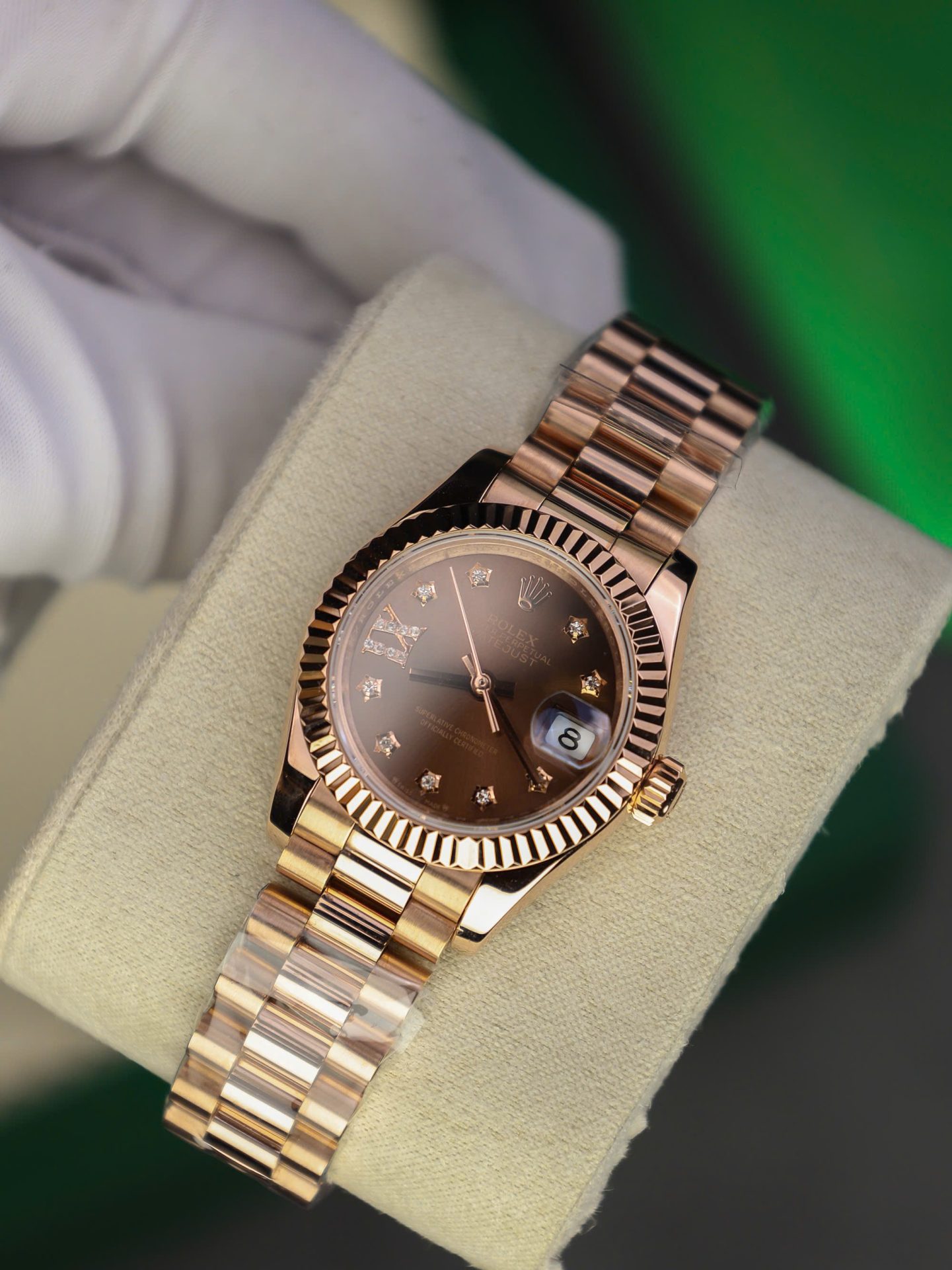 Rolex Lady-Datejust 279175-0004 RG Plated Chocolate Dial CZ Diamonds 28mm Super Clone