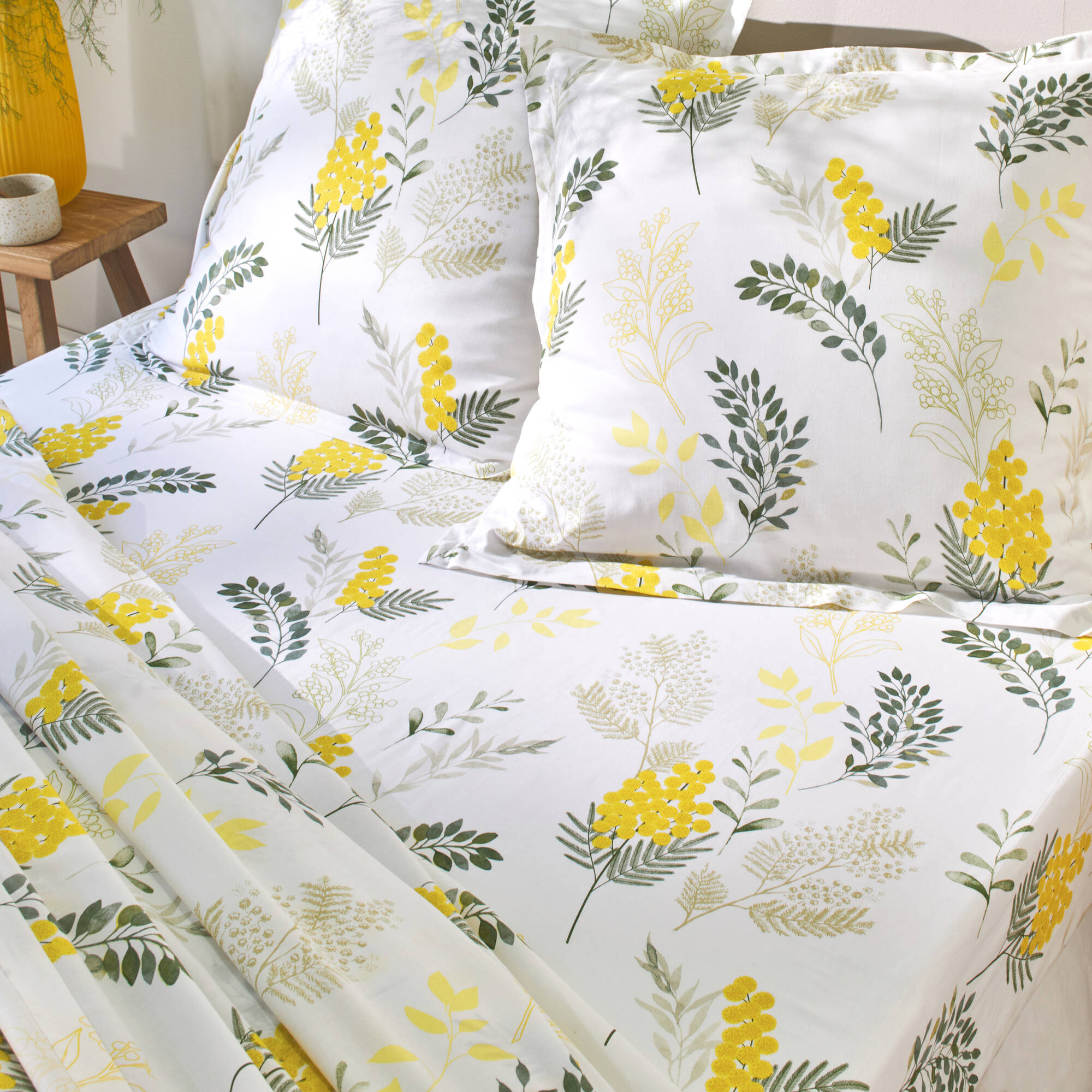 Linge de lit Mimosa en coton imprimé fleurs