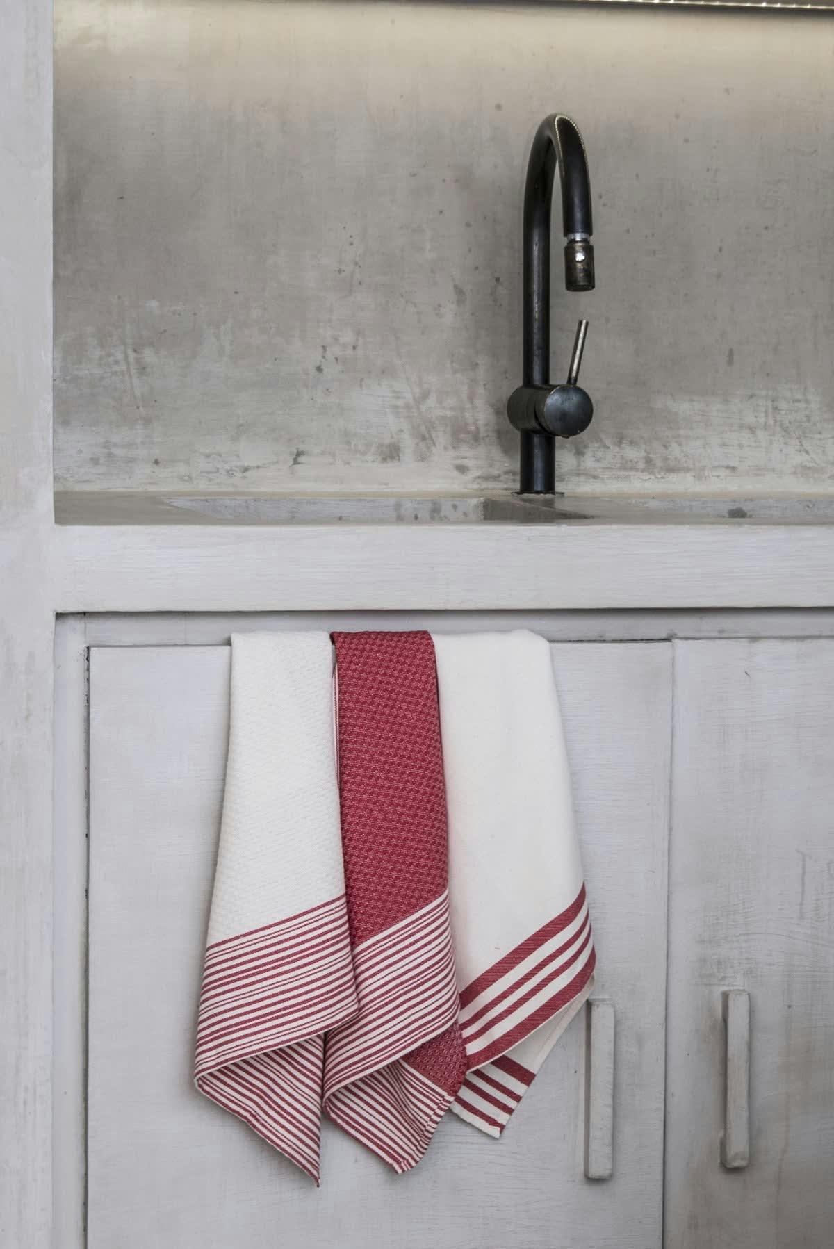 MAHDIA - Torchons (x3) coton  45x70 rouge