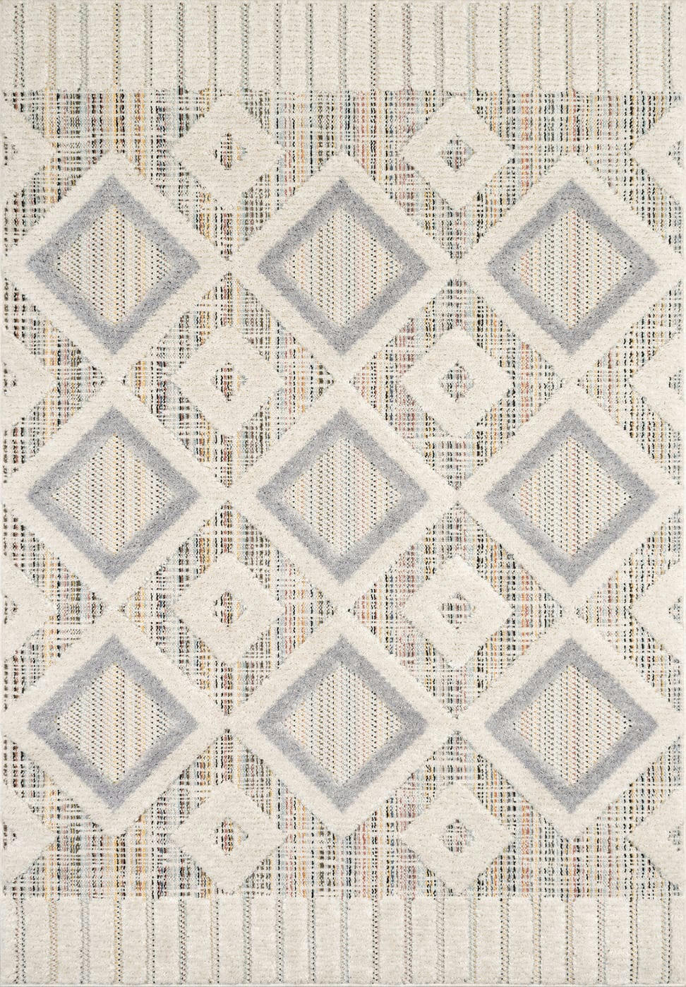 NALA - Tapis à relief motif losange crème et gris - 80x150