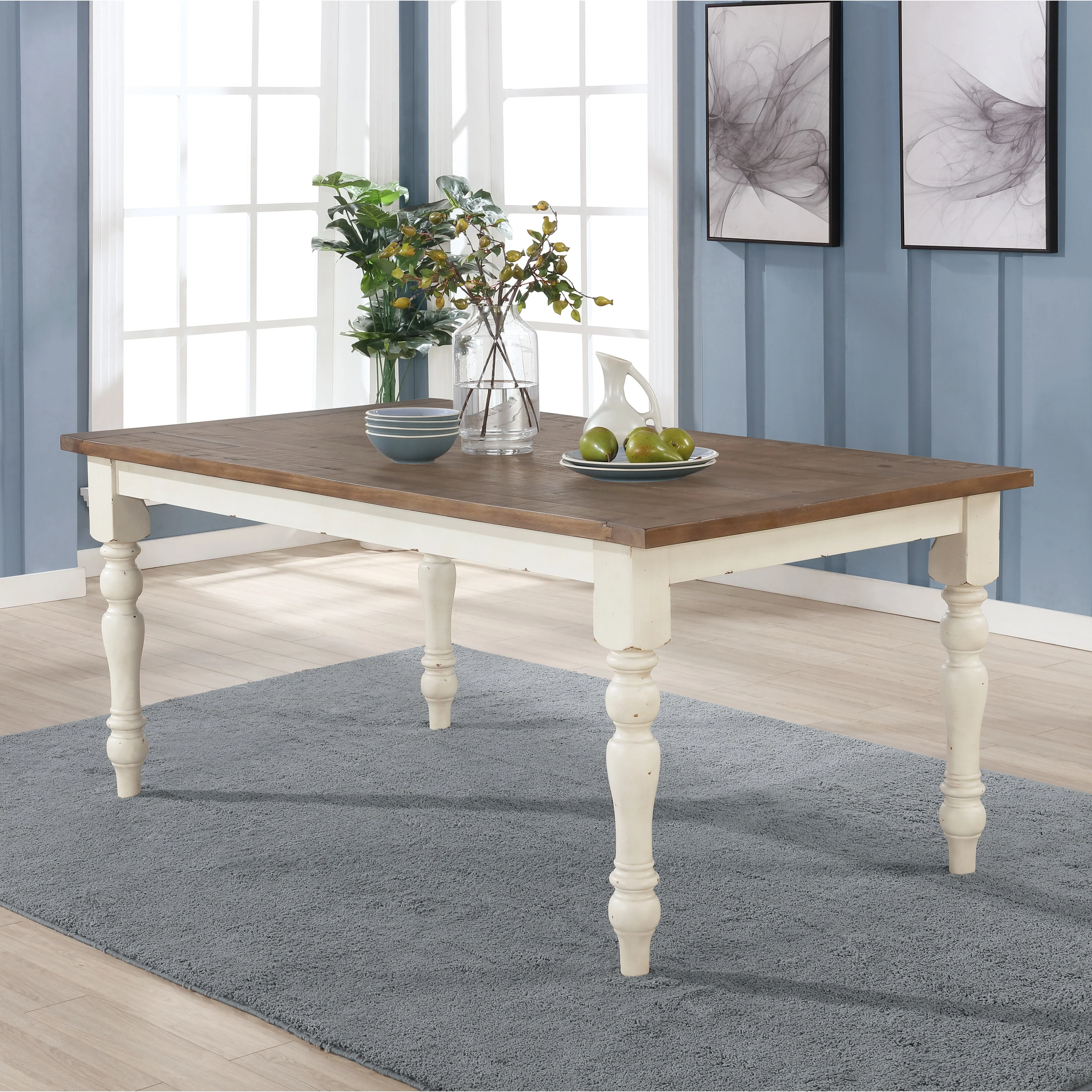 Roundhill Furniture Prato Antique White/ Distressed Oak 6-piece Dining Table Set