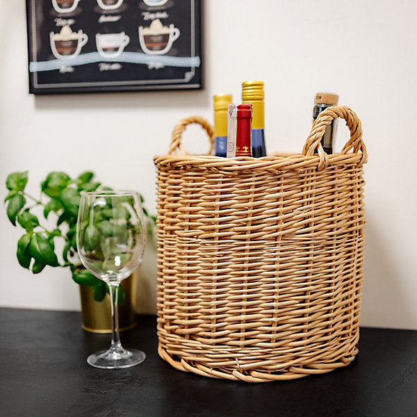 Creative Home Panier en Osier avec Poignées Claires 26 x 26 x 30 cm - Pot de Fleurs, Rangement, Panier à Fruits ou Linge, Naturel