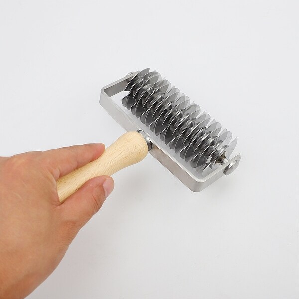 Kitchen Cake Cookie Bread Pastry Lattice Pizza Roller Hobbing Cutter Baking Tool - Brown,Silver Tone