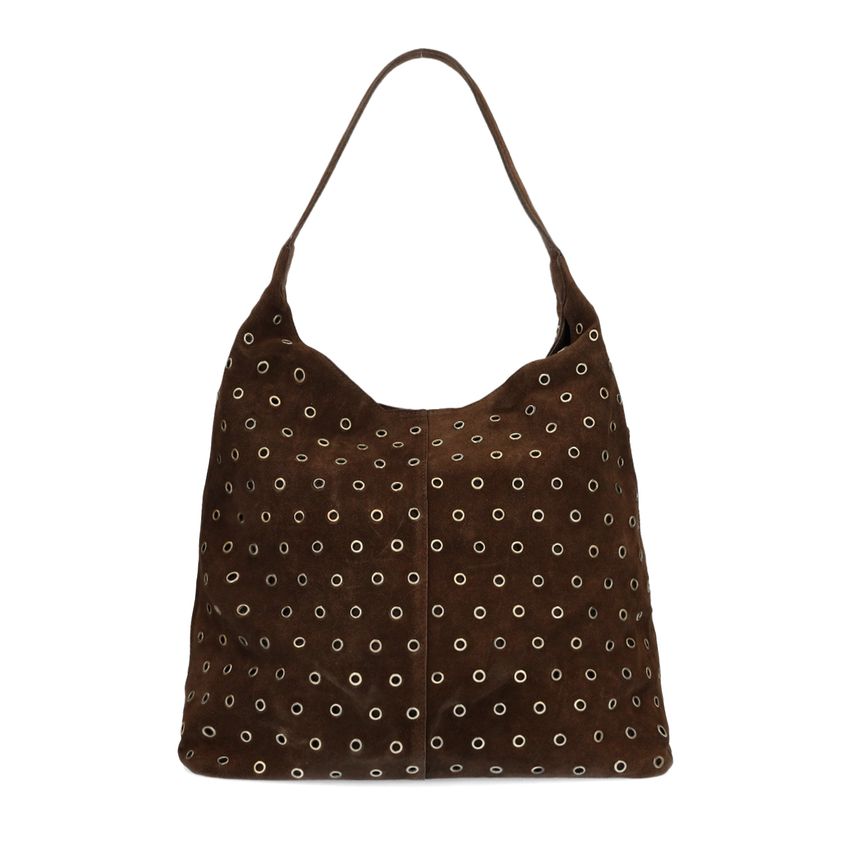 Manfield Bruine suède shopper met studs