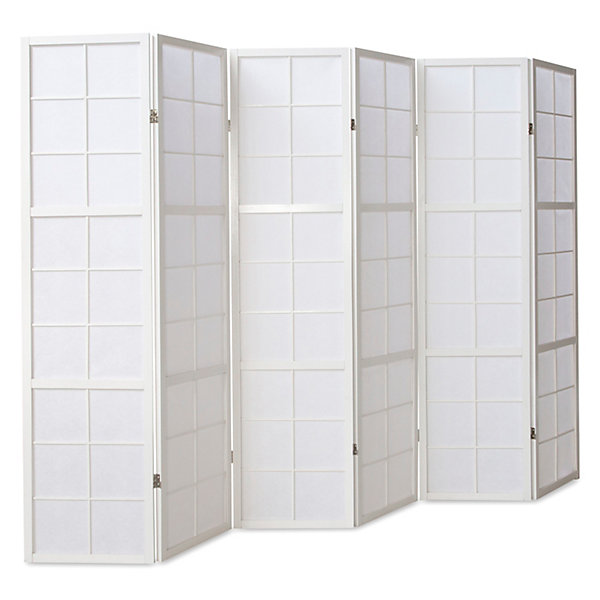 Paravent japonais Shoji en bois blanc de 6 pans