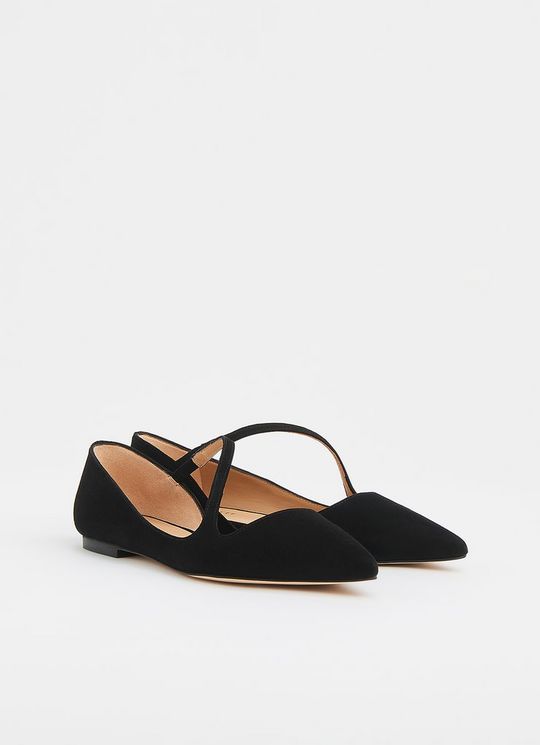 Pandora Black Suede Asymmetric Strap Flats
