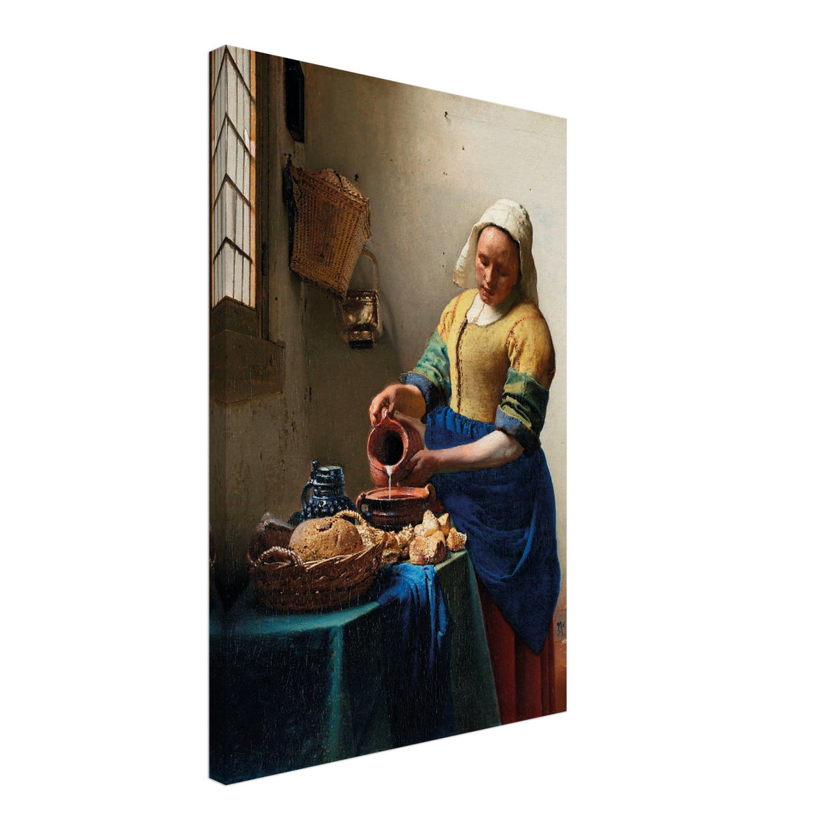 Artfulprints Canvas Johannes Vermeer – Het melkmeisje canvas - 40x60 cm - Geel