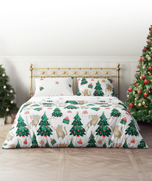 Komplet pościeli świątecznej 160x200 HOLLY JOLLY choinki