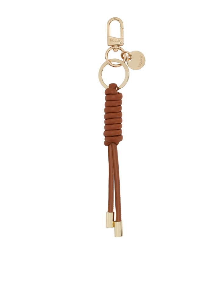 Light brown leather key ring with elegant gold details