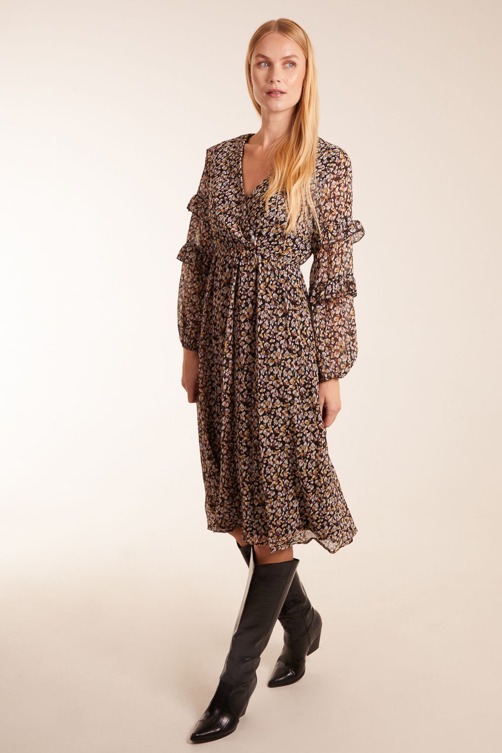 Blue Vanilla Frill Sleeve Wrap Midi