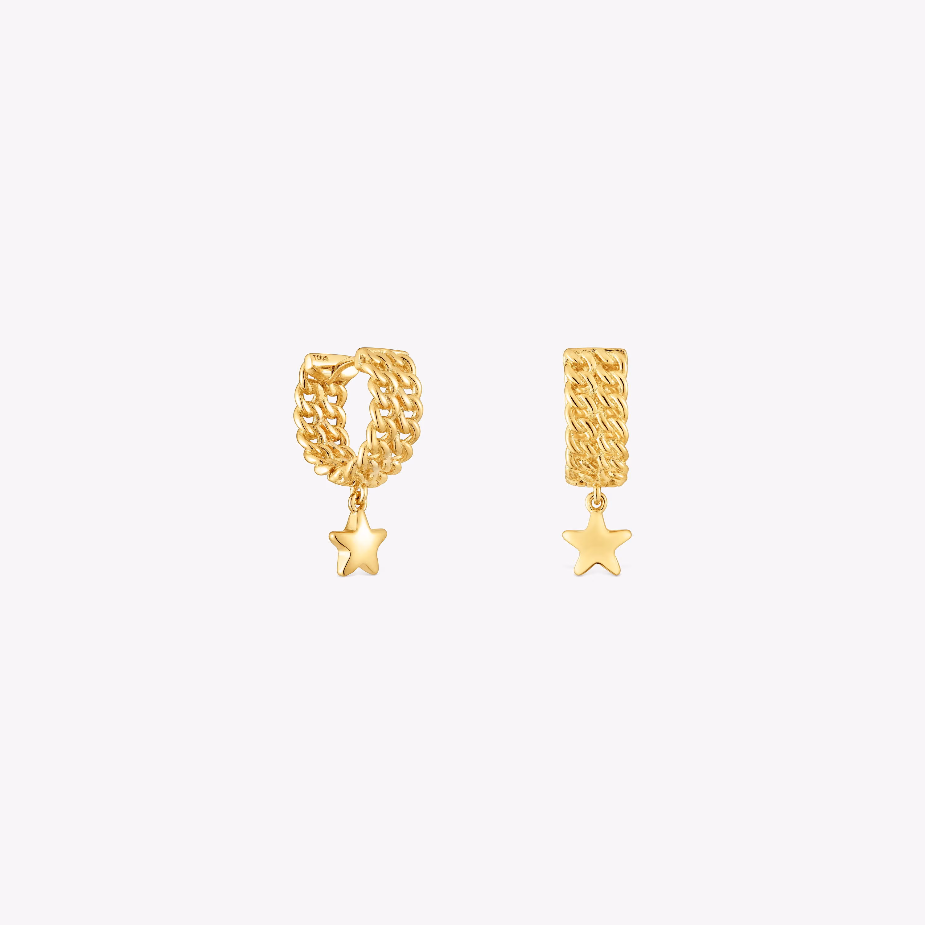 Pendientes aro cortos con baño de oro 18 kt sobre plata motivo estrella Bold Motif