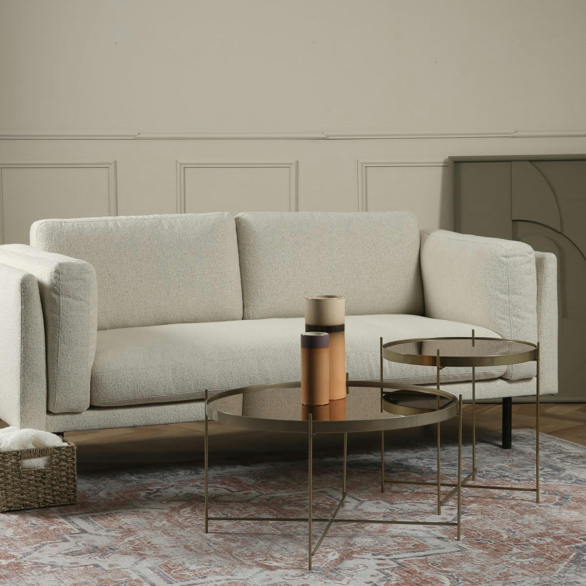 LIPOUR - Canapé moderne 2 places en tissu beige