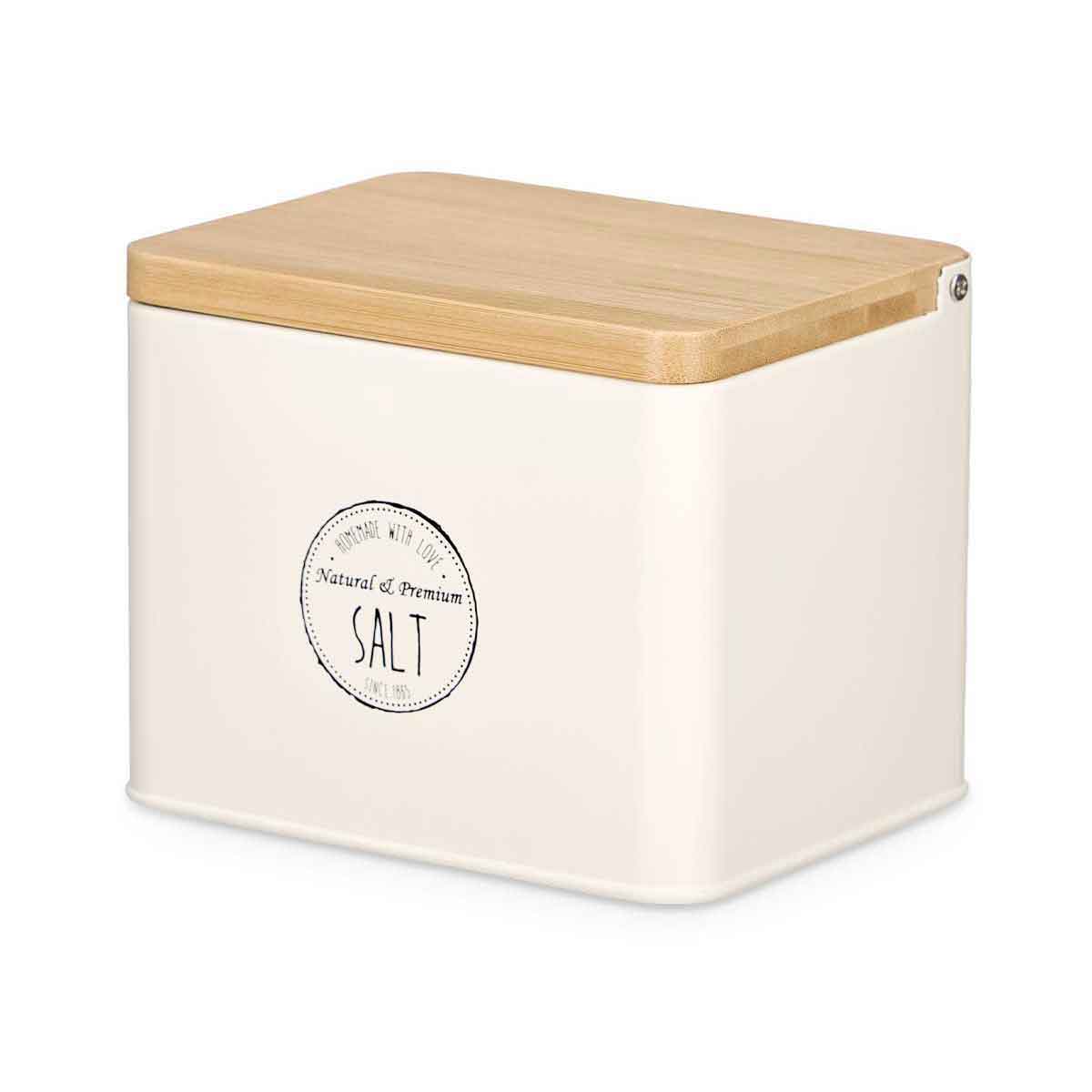 Saleiro creme com tampa de bambu