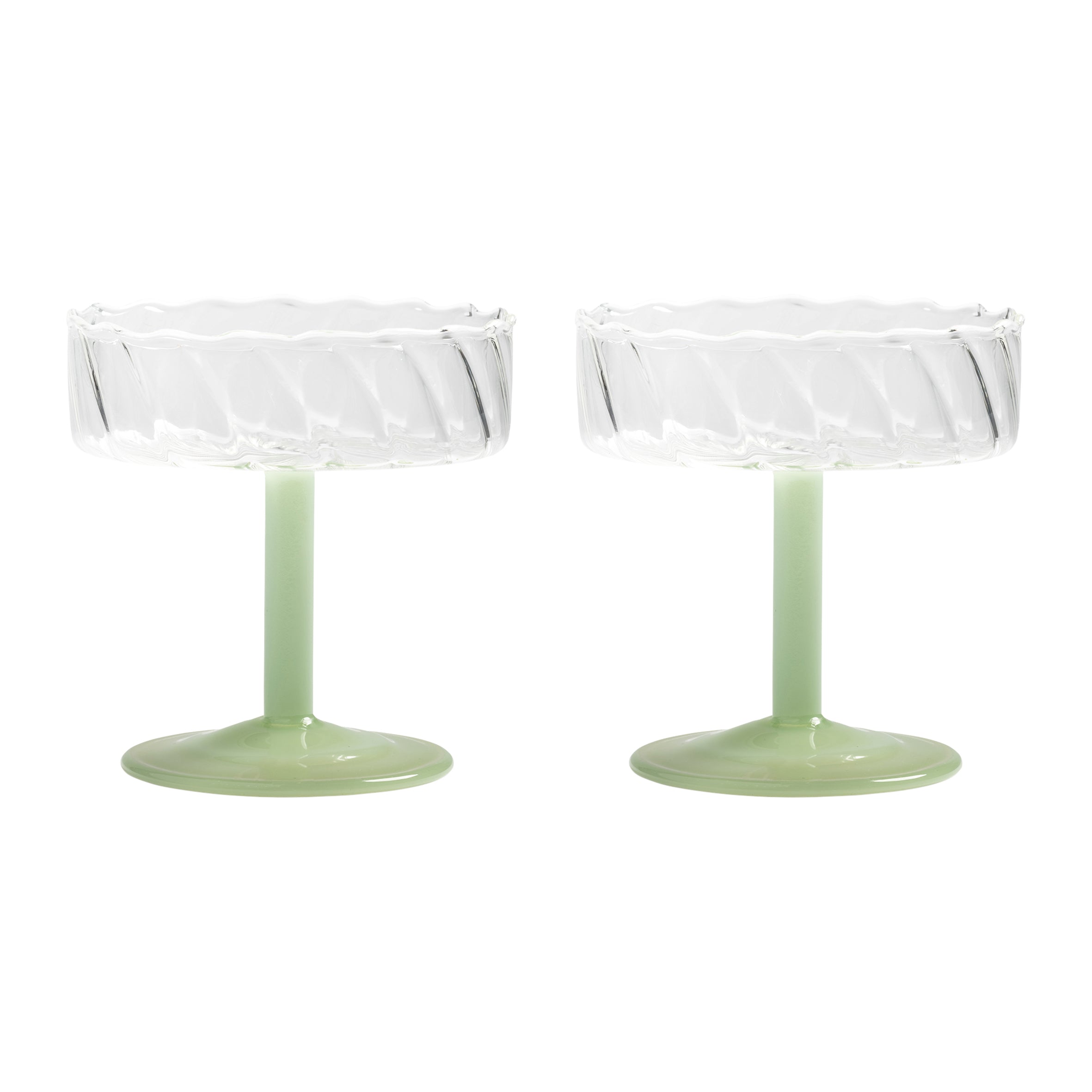 &k amsterdam Coupe Twirl Champagneglazen - Groen - Set van 2