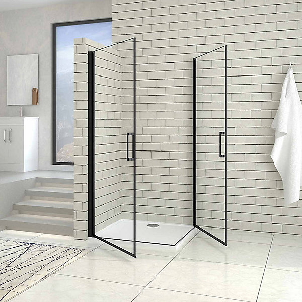 Cabine de douche pivotante en 8mm verre anticalcaire - 100x100x200 cm - Noir