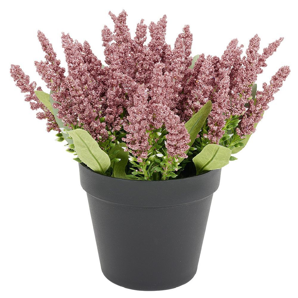 Pot bruyère et rose artificiel Ø16xH25cm