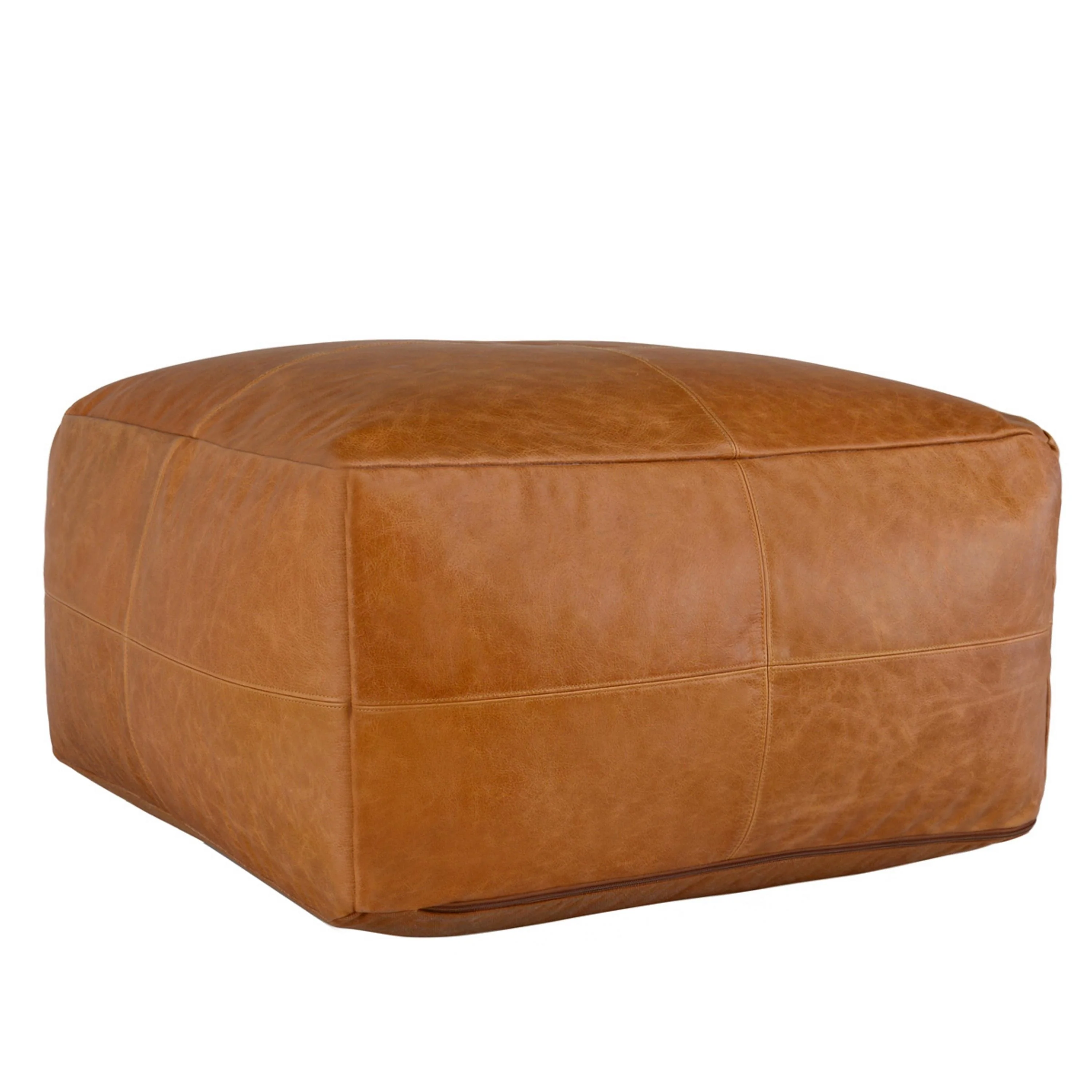 Cheyenne Genuine Leather 24 Square Brown Pouf by Kosas Home