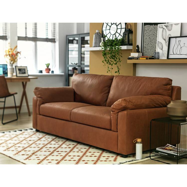 Habitat Florence Leather 3 Seater Sofa - Tan