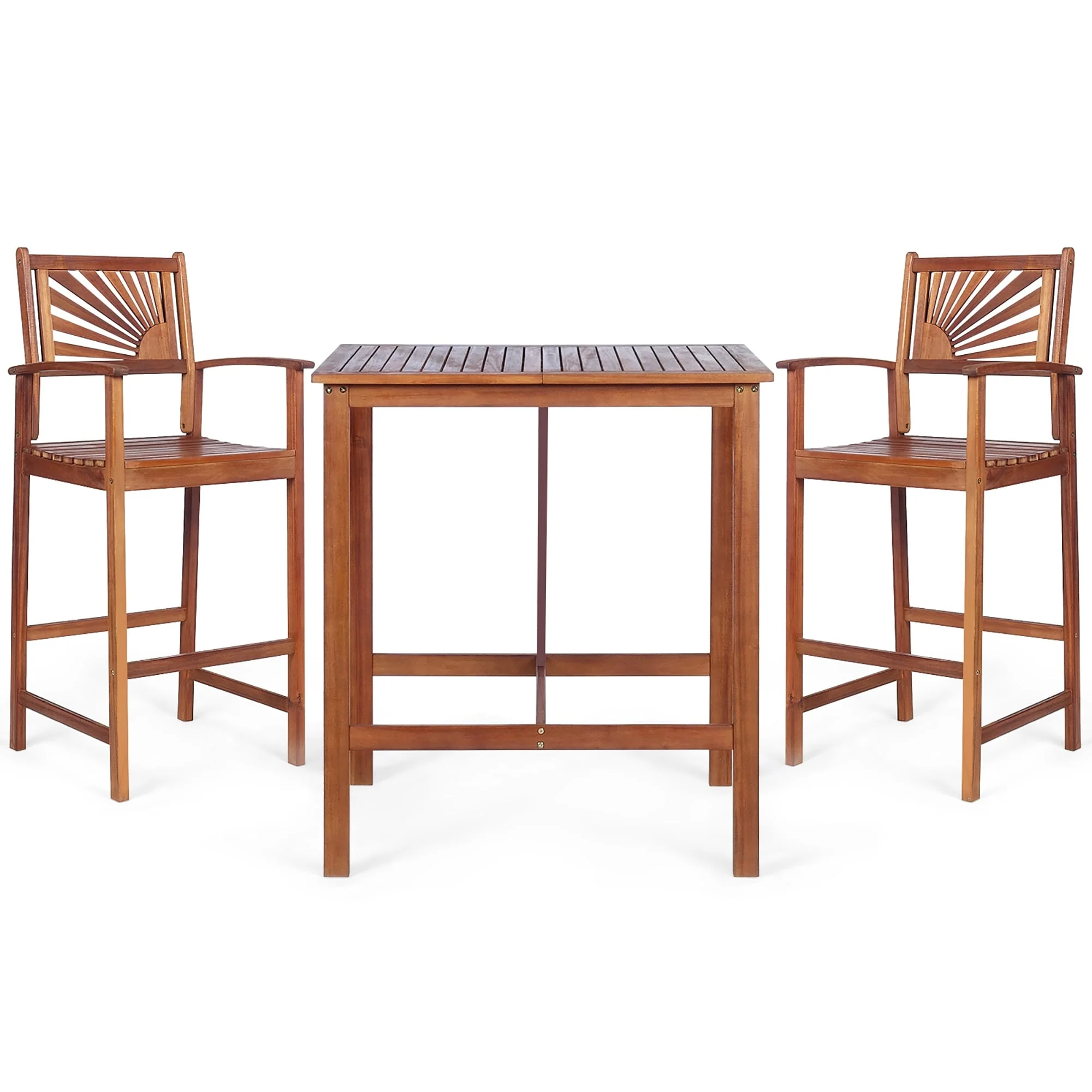 3PCS Bar Table Set Outdoor Acacia Wood Space Saving Dining Set
