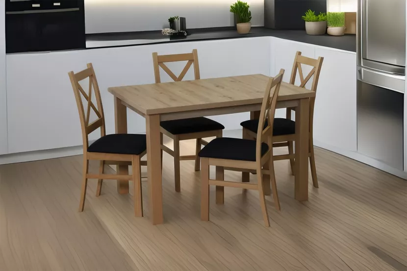 Komplet stół 150/190x80 z 4 krzesłami M018-4 Dąb Artisan