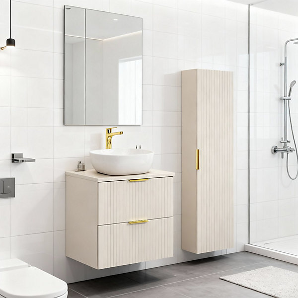 Ensemble de salle de bains NOXERA 60 cmMarron congoVasque et colonne suspendue
