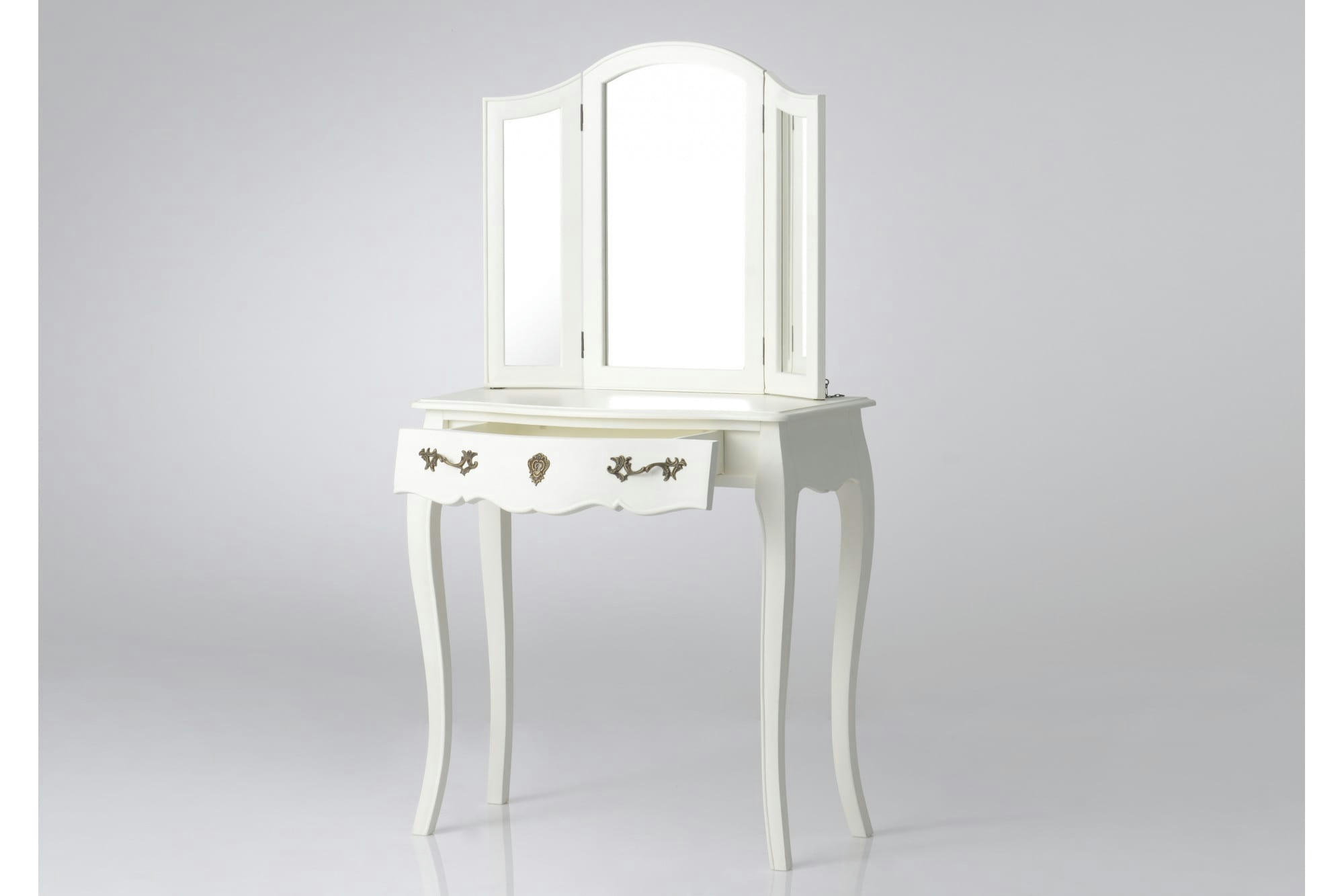 MURIANE - Coiffeuse baroque en bois 1 tiroir et miroir pliable en 3 parties