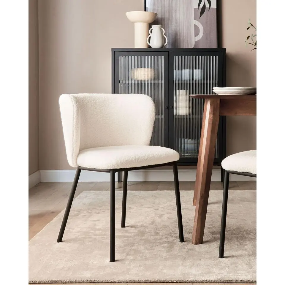 MINA - Eetkamerstoel set van 2 - Off-white - Boucl&eacute;