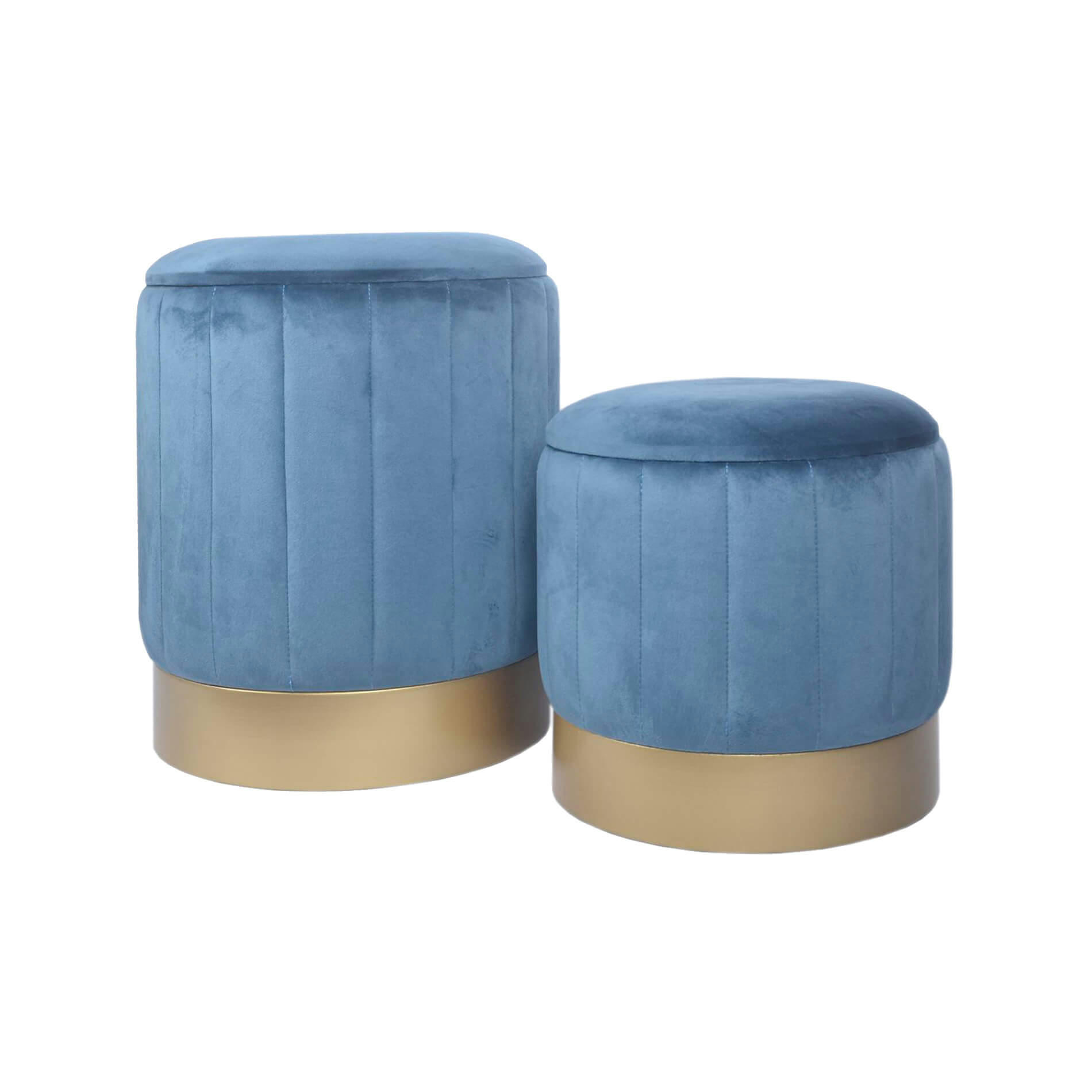 - Lot de 2 repose-pieds coffre de rangement en velours bleu