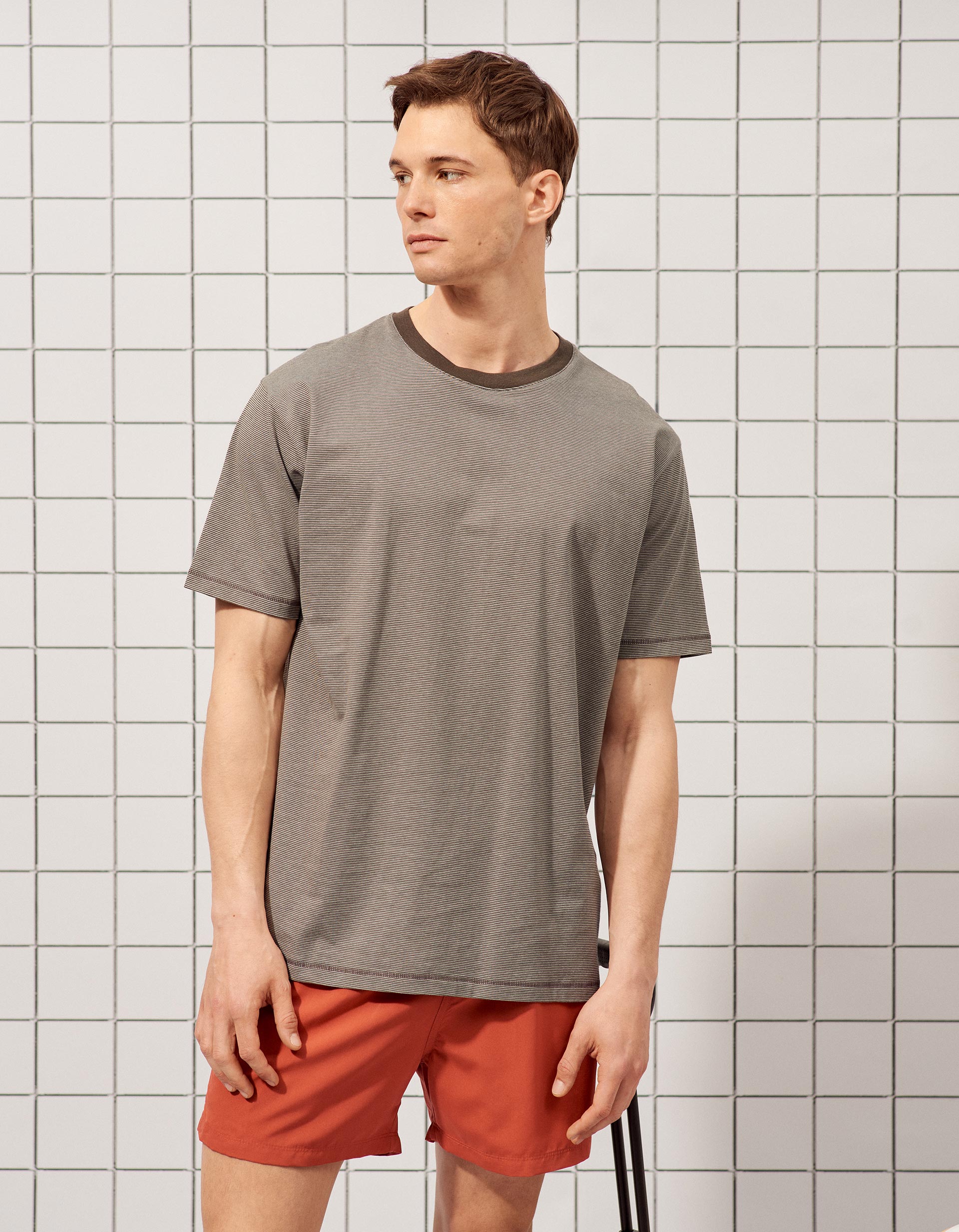 T-shirt Riscas, Homem, Castanho