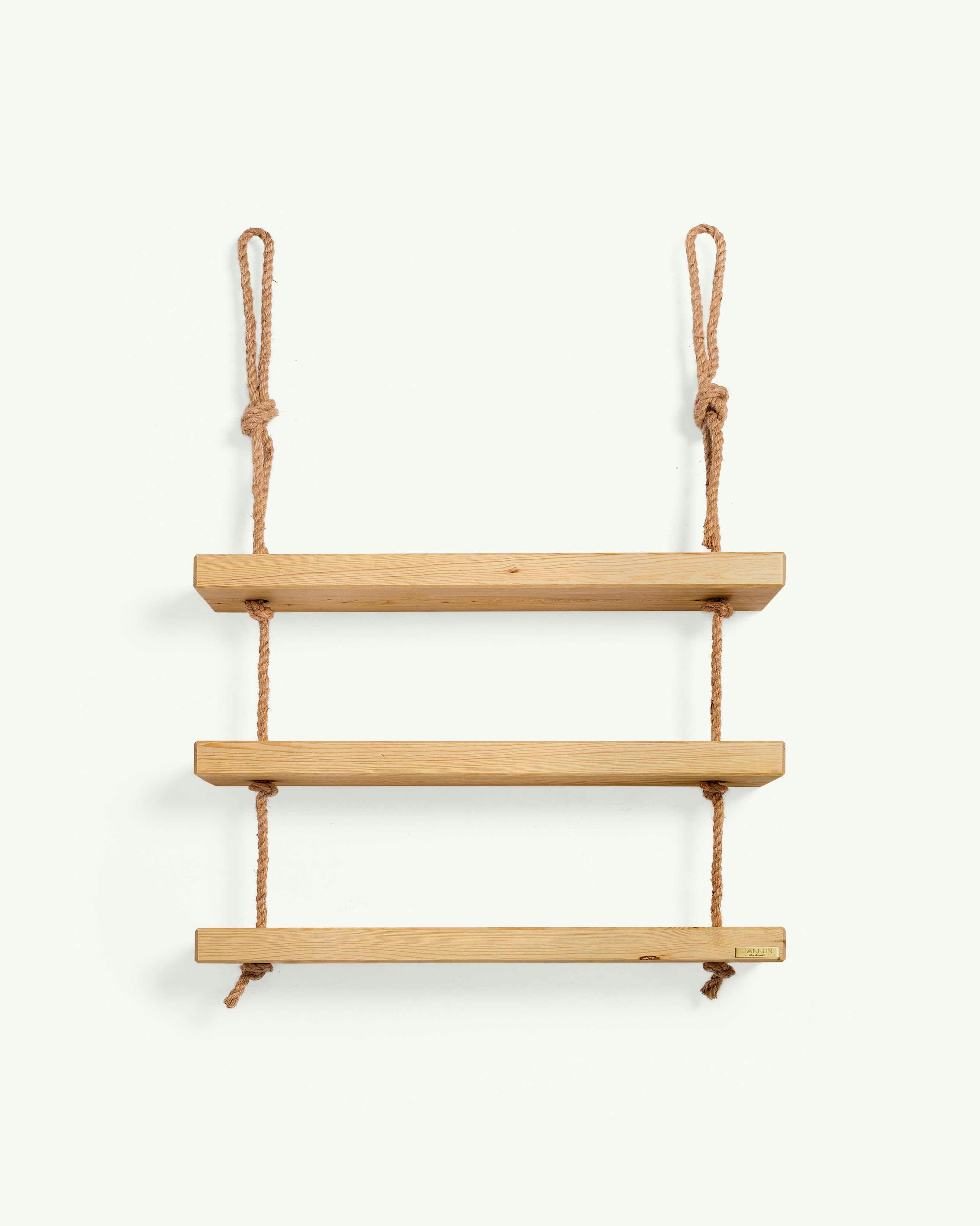 MAKEMBA - Etagère suspendue en bois massif de couleur naturelle à 3 étages 70 cm