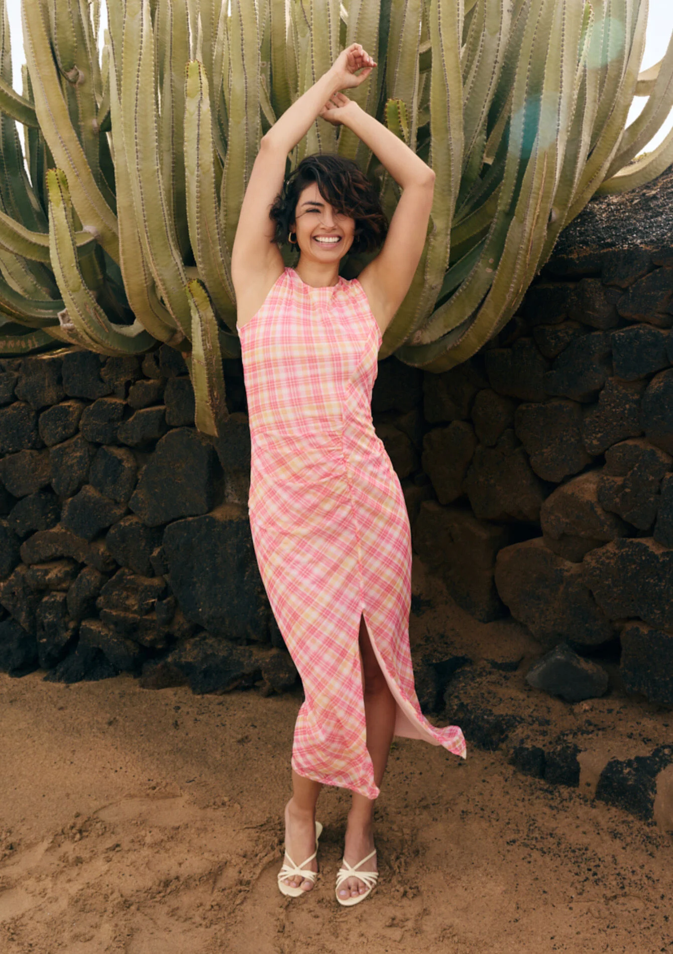 Geruite mesh midi jurk