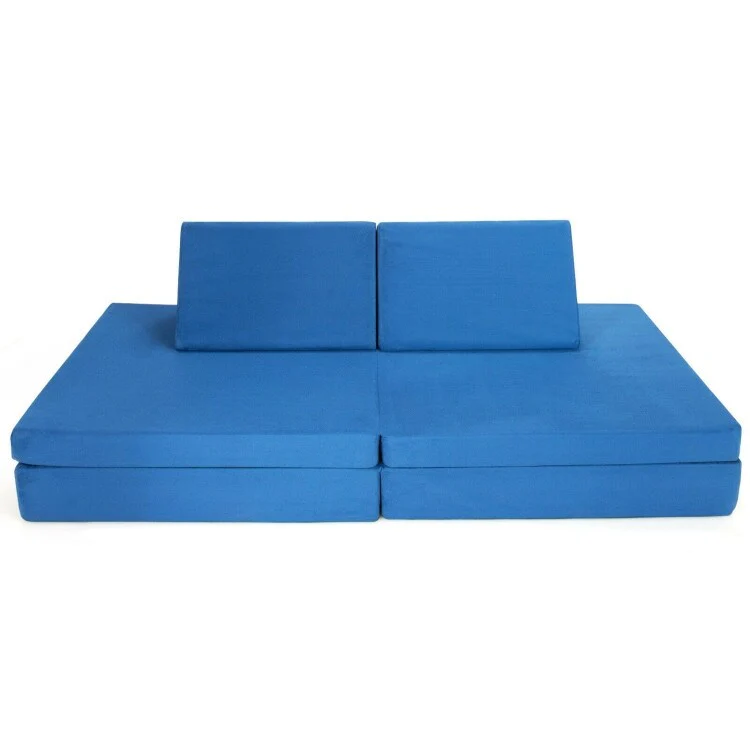 4-Piece Convertible Kids Couch Set with 2 Folding Mats - 66 x 33 x 5.5 (L x W x H)