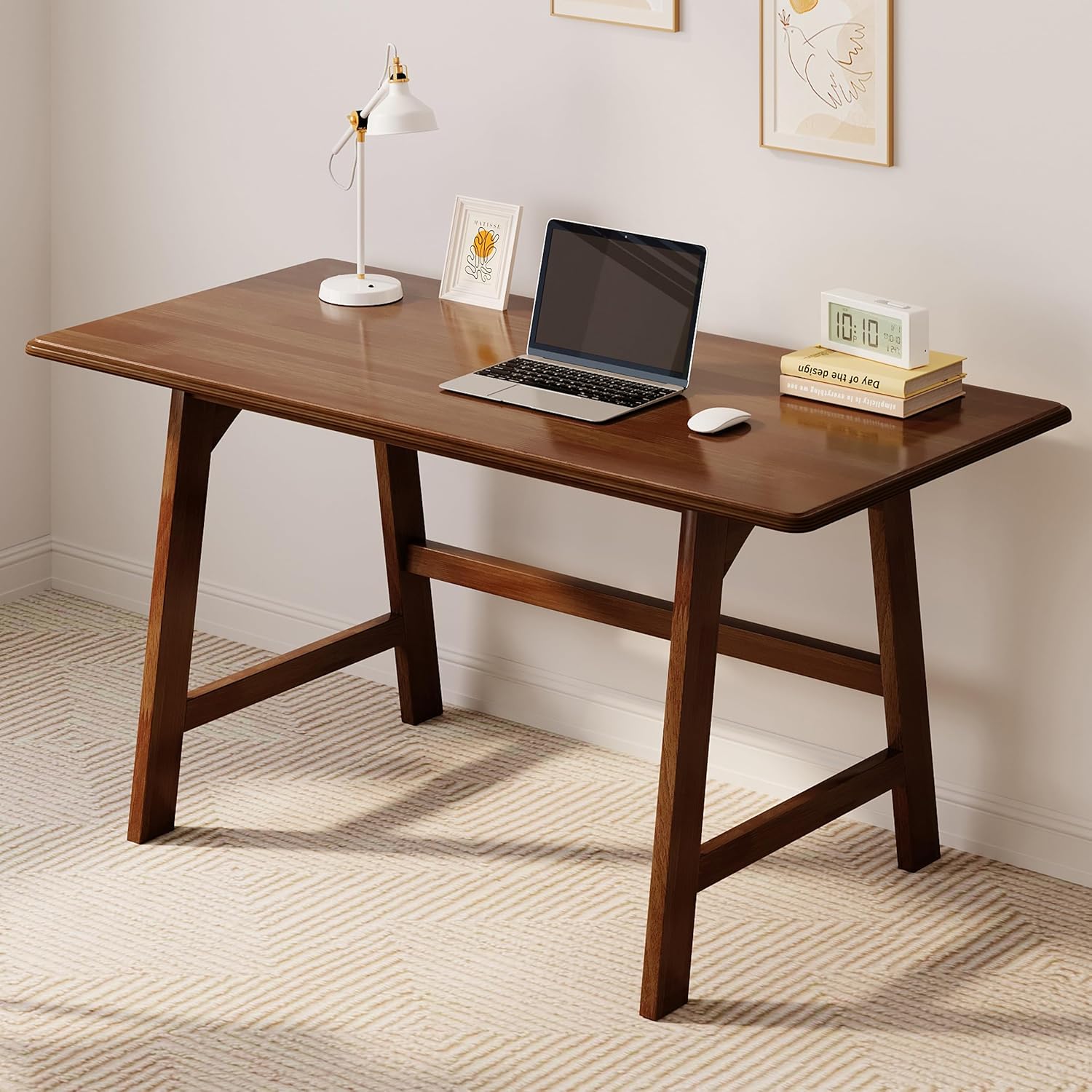 IOTXY Solid Wood Writing Table - 48 W x 24 D Minimalist Computer Desk for Home Office, Work, Study, Creativity, and PC Workstation, Walnut
