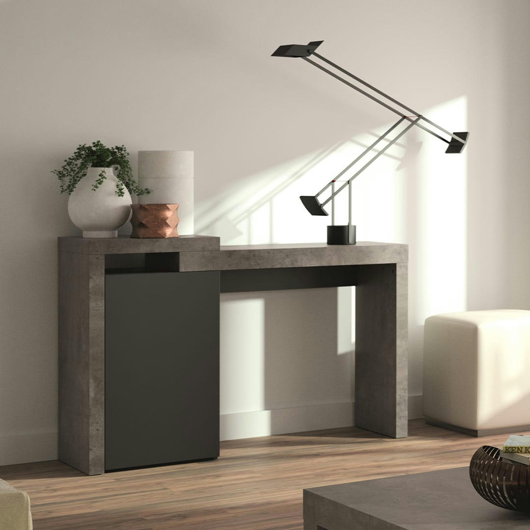 DETROIT - Bureau effet bois béton et noir laqué