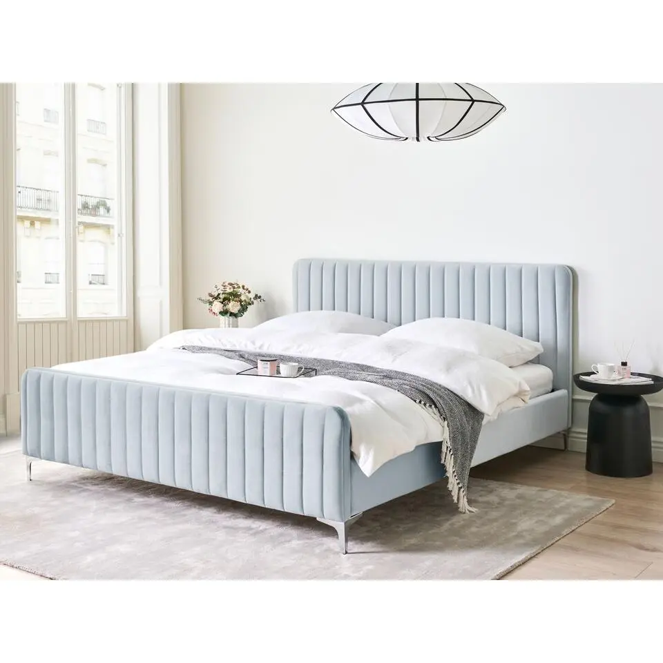 LUNAN - Tweepersoonsbed - Lichtblauw - 180 x 200 cm - Fluweel