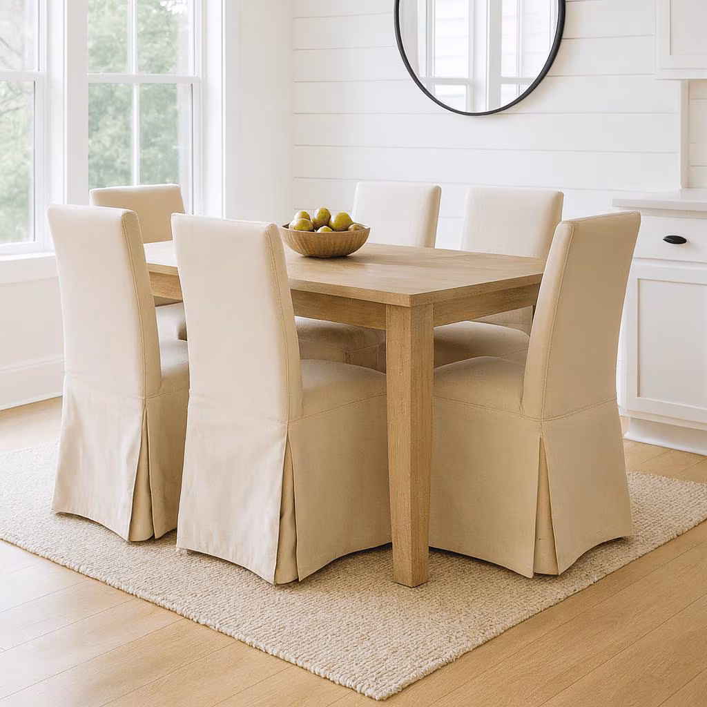Natural Linen Slipcovers Set of 2, Floor-Length Dining Chair Covers, Compatible with IKEA Bergmund