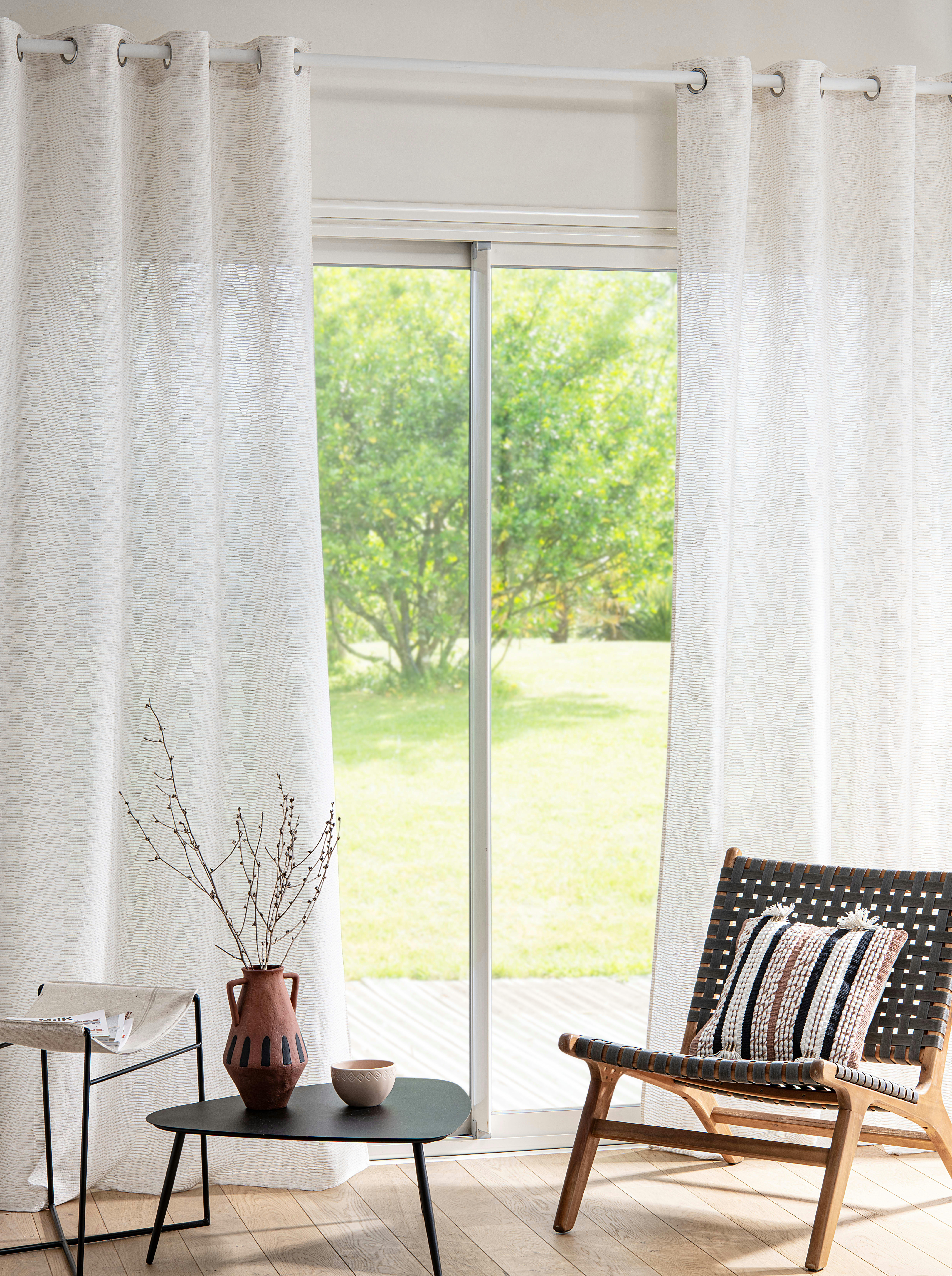 - Rideau à œillets tissé jacquard en polyester recyclé blanc à l'unité 140x250