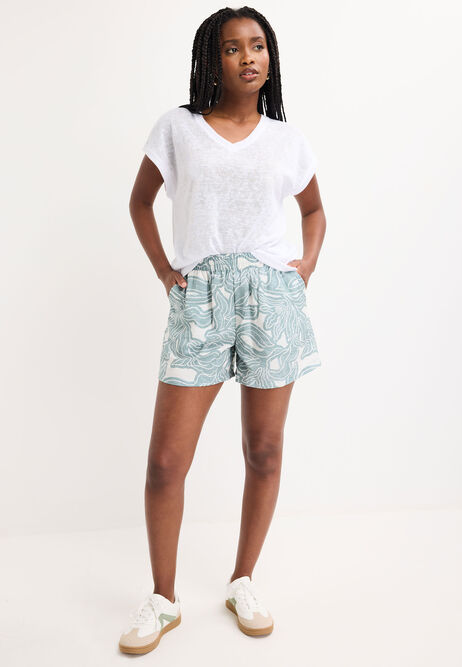 Womens White V Neck Slub T-Shirt