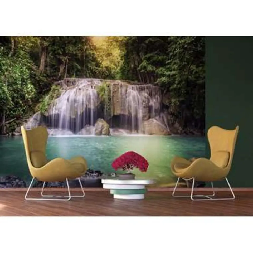 Sanders & Sanders fotowand - waterval - groen en bruin - 360 x 254 cm